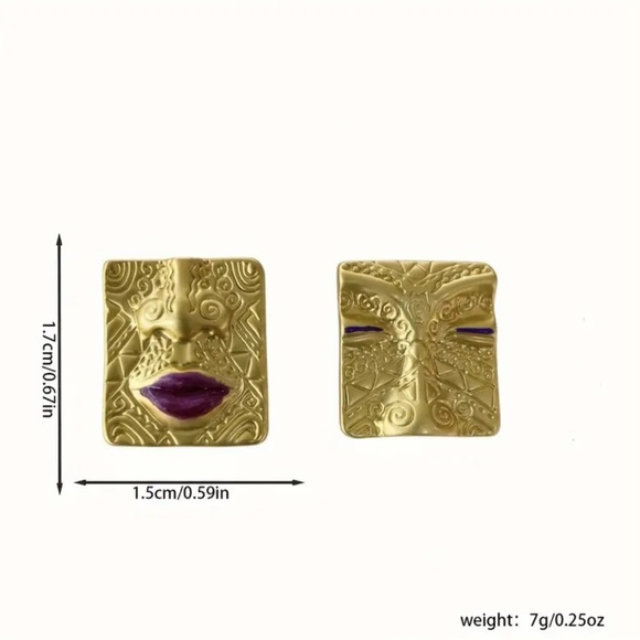 Vintage-Inspired Minimalist Face Stud Earrings - Picture 3 of 3